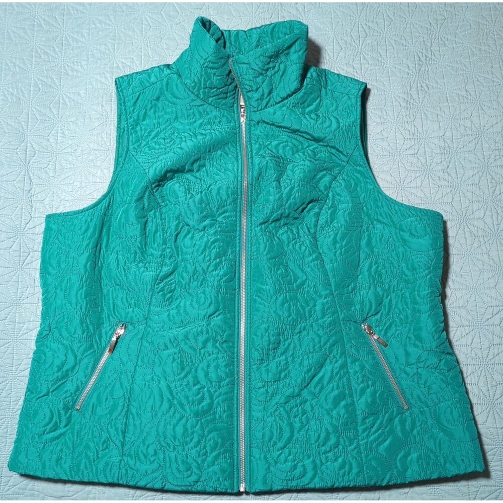 CJ Banks Vest WM 2X Teal Quilted Puffer Full Zip Front Pockets Excellent